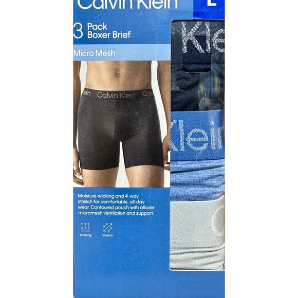 NIB Calvin Klein Men's Micro Mesh Boxer 4 Way Stretch, 3 Pack Blue - Large - Picture 1 of 4
